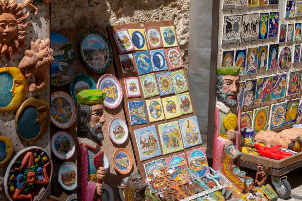 Gift Shop in Taormina, Sicily, with crafted magnets and figurines