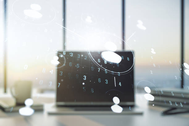 istock Social network media concept with modern computer on background. Double exposure 1209894410