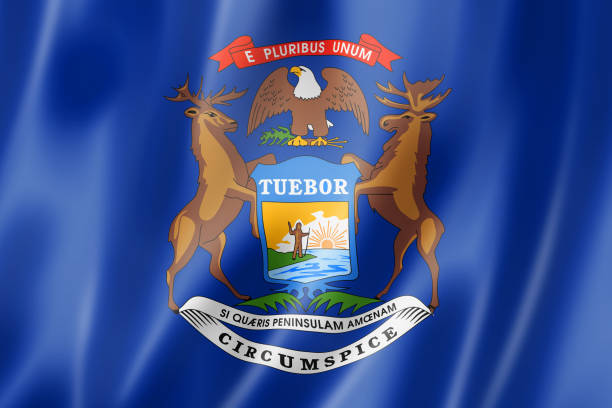 istock Michigan flag, USA 1209897617