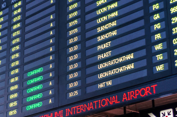 istock Flight Arrival and Departure Information Timetables Board in Airport 1209899153