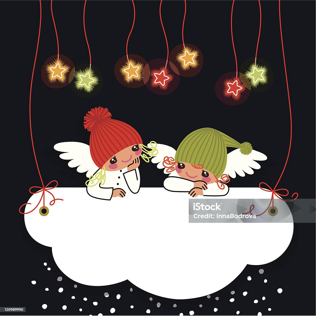 Angels and Stars. Angels on a Cloud and stars. Christmas stock vector