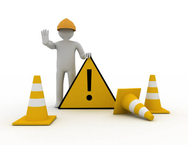istock 3d worker with traffic coins and warning sign 1209900760