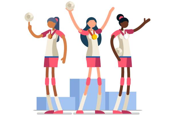 ilustrações de stock, clip art, desenhos animados e ícones de handball team female players - hat trick