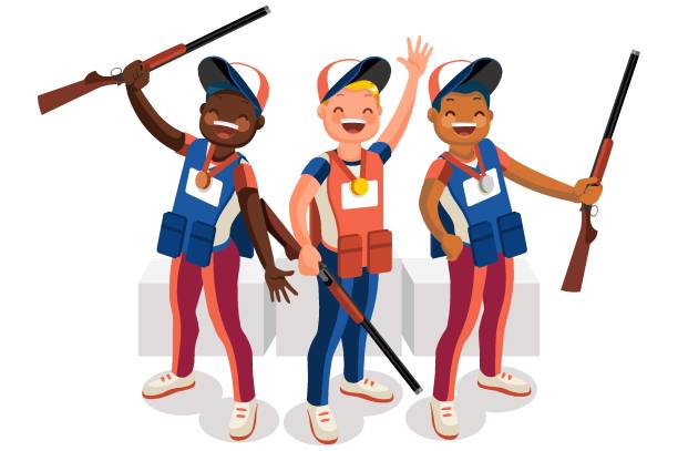 ilustrações, clipart, desenhos animados e ícones de medalha vencedora da multidão de atiradores - olympic fire