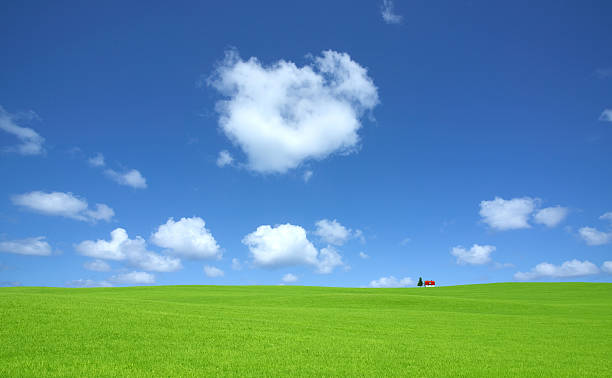 istock Green hill and red roof house 120990432