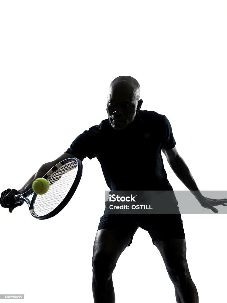 Uma silhueta da mão de homem de Jogador de tênis - Foto de stock de Tênis - Esporte de Raquete royalty-free