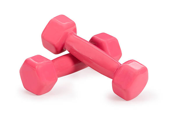 istock Red fitness dumbbells over white 120991251