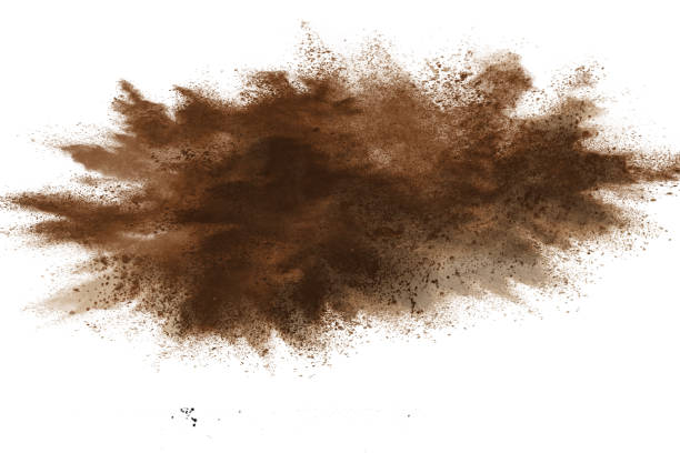 istock Set of dust powder splash clouds isolated on white background. sand explosion. 1209912723