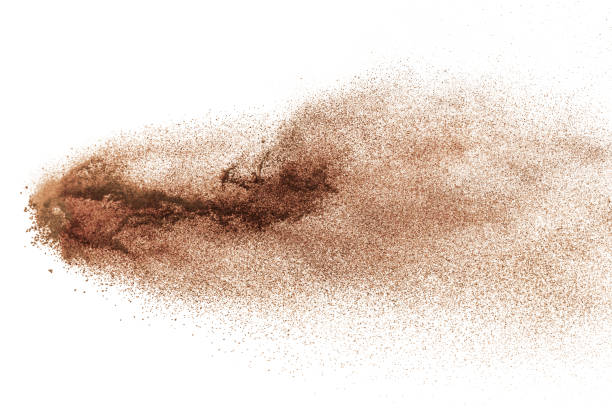 istock Set of dust powder splash clouds isolated on white background. sand explosion. 1209913138