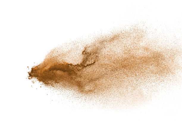istock Set of dust powder splash clouds isolated on white background. sand explosion. 1209913139