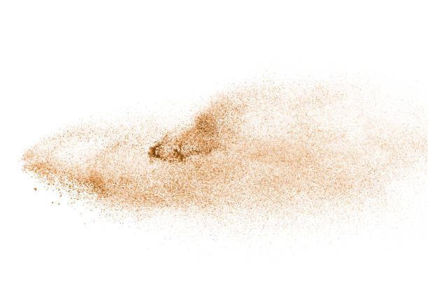 istock Set of dust powder splash clouds isolated on white background. sand explosion. 1209913141