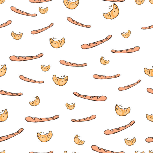 sweet bread pattern and set of object sweet bread pattern and set of object cut out whole wheat sesame bagel bread stock illustrations