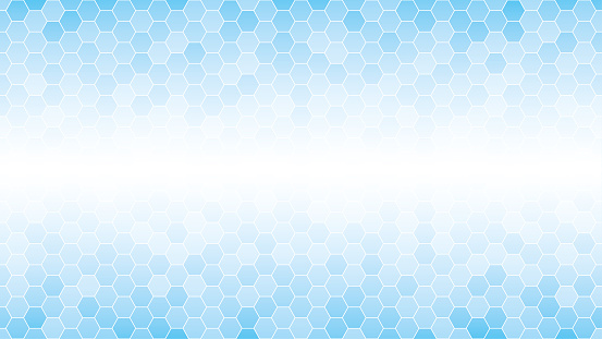 Light blue hexagonal mosaic background for business presentation. HD 16x9 vector pattern.
