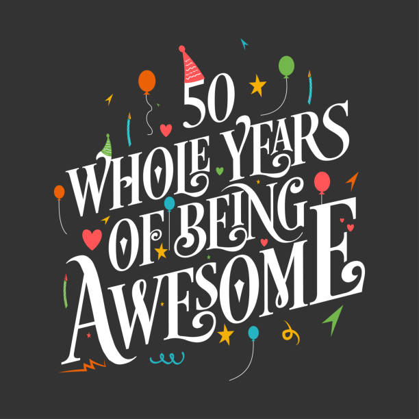 50 Years Birthday And 50 Years Anniversary Celebration Typo Stock