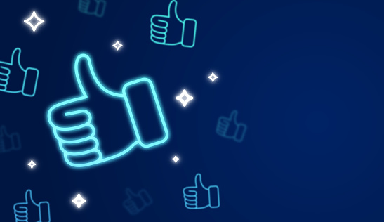 Social media thumbs up like background glowing thumbs.