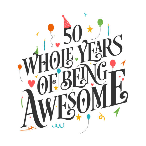 ilustrações de stock, clip art, desenhos animados e ícones de 50 years birthday and 50 years anniversary celebration typo - years