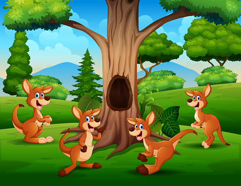 A Group Of Kangaroos Playing Under The Tree Stock Illustration - Download  Image Now - Kangaroo, Animal, Art - iStock