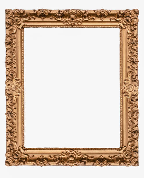 istock Classical frame wooden golden border on white background isolated 1209926775