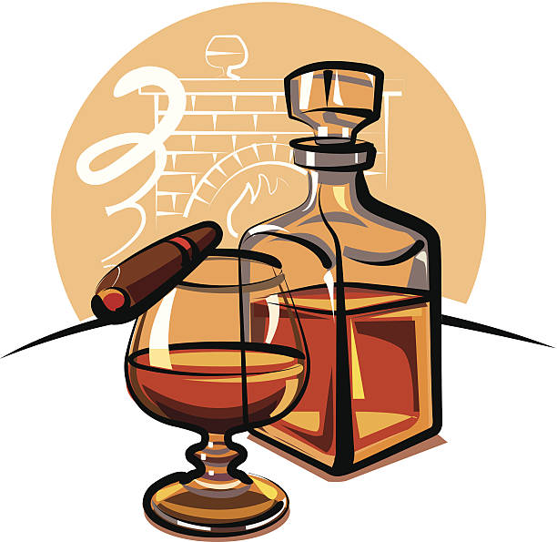 illustrazioni stock, clip art, cartoni animati e icone di tendenza di cognac e sigari - cigar whisky bar cognac