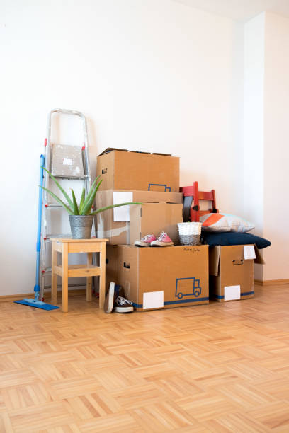istock Move. Cardboard boxes, cleaning things and stuff for moving into a new, clean and bright home 1209930592