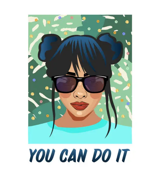 Vector illustration of You can do it. Typography slogan with girl. Sequins girl slogan.