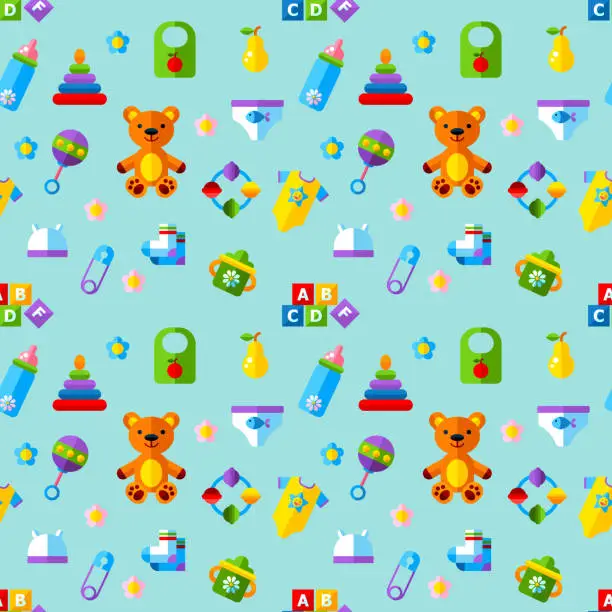 Vector illustration of Baby toys seamless pattern.