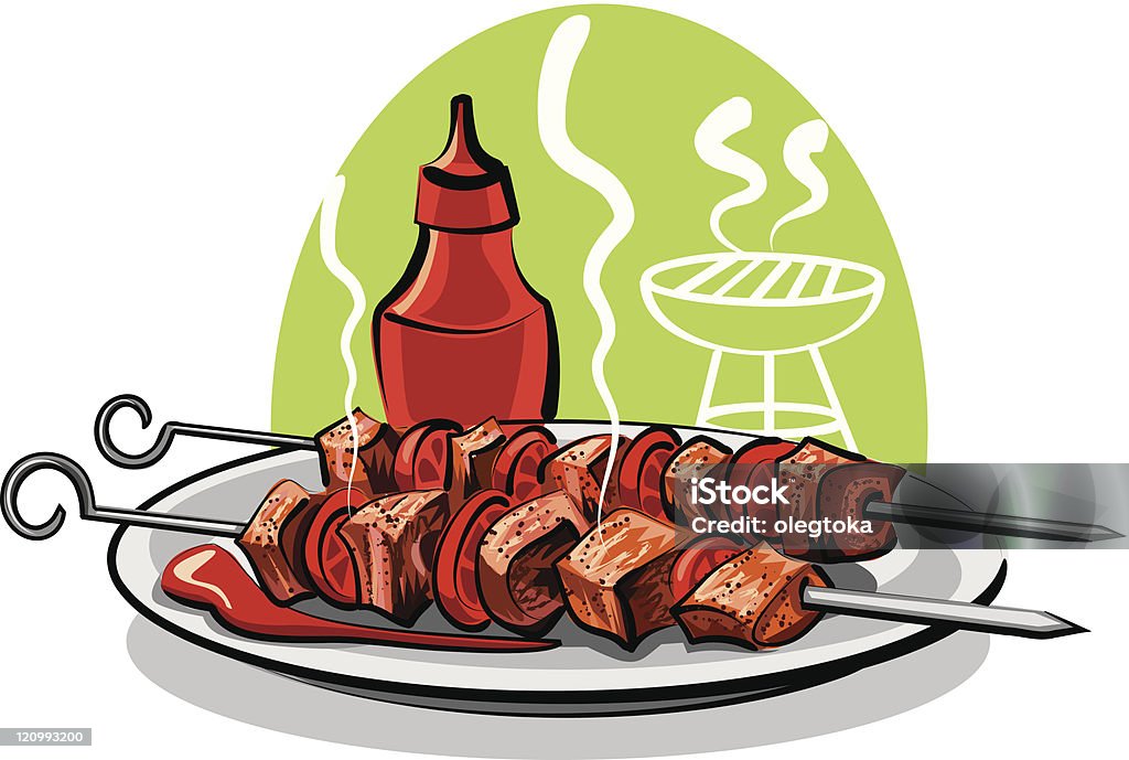 La viande grillée et de ketchup - clipart vectoriel de Kebab libre de droits