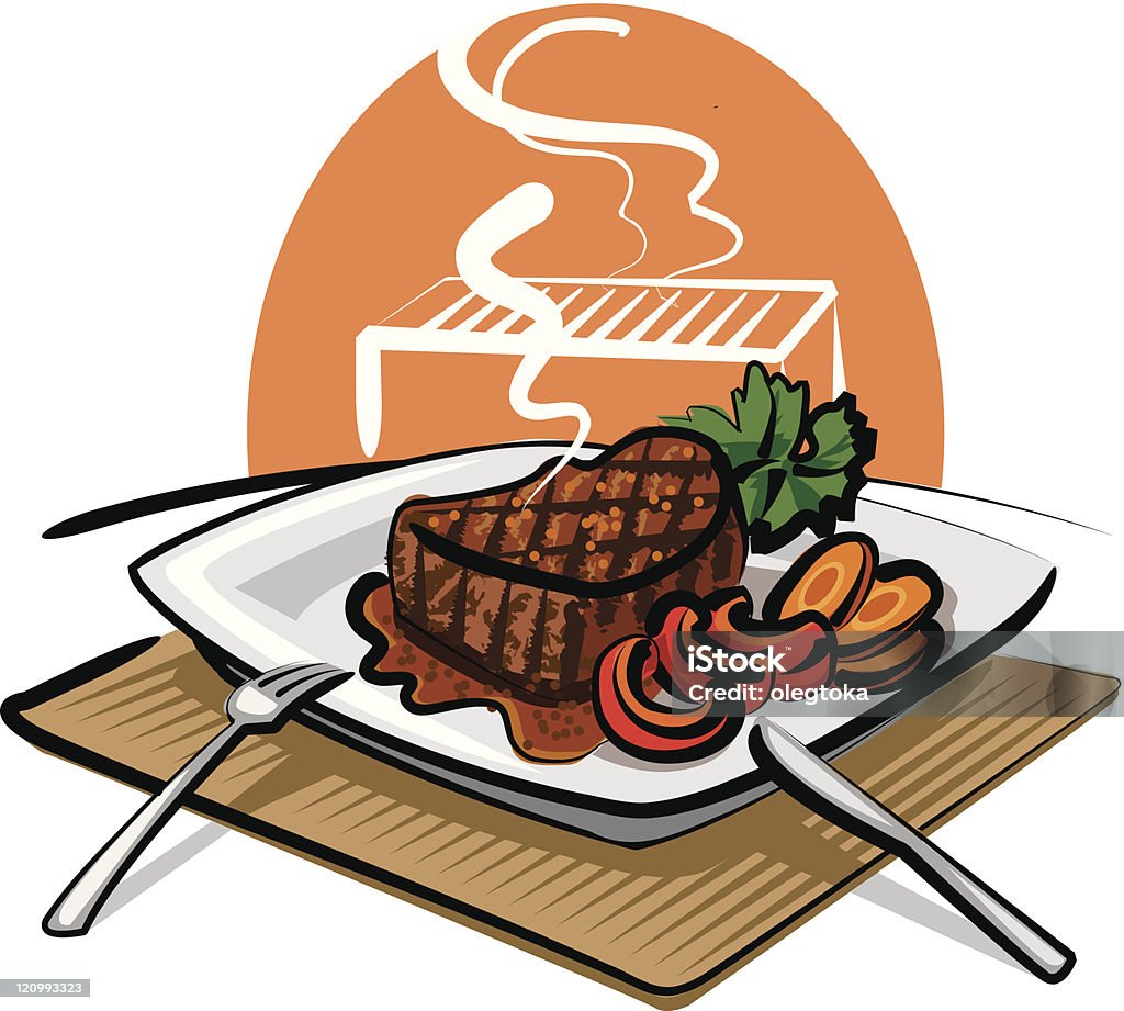steak de bœuf grillé - clipart vectoriel de Assiette libre de droits