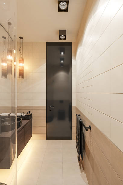 istock 3d render interior design of the bathroom with a corner shower 1209933498