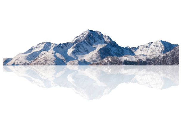 Snowy mountain range on winter at Lofoten islands