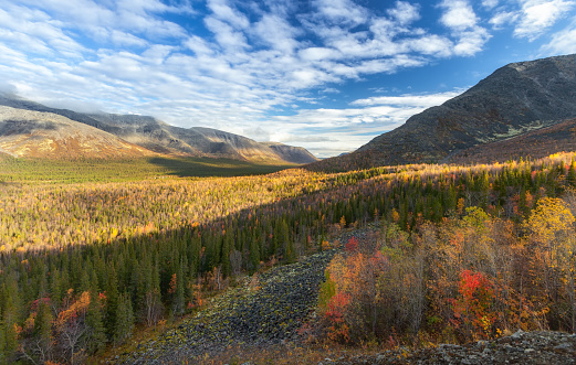 Autumn in the mountains Russian north.The mountains Khibiny.\nKola Peninsula, Murmansk Region, Russia.