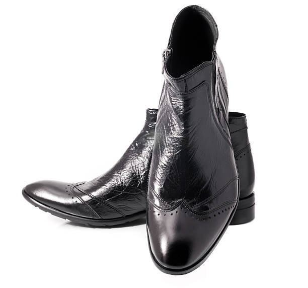istock Pair of Black leather mens boots on white 120993529