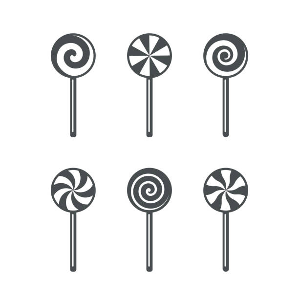 satz von lollipop süßigkeiten umriss symbole. vektor-illustration isoliert auf weißem hintergrund - lutscher stock-grafiken, -clipart, -cartoons und -symbole