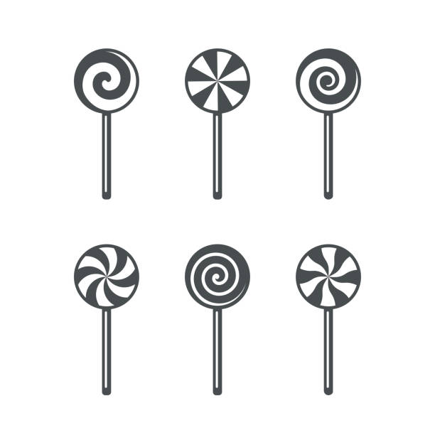 ilustrações de stock, clip art, desenhos animados e ícones de set of lollipop candy outline icons. vector illustration isolated on white background - pirulito