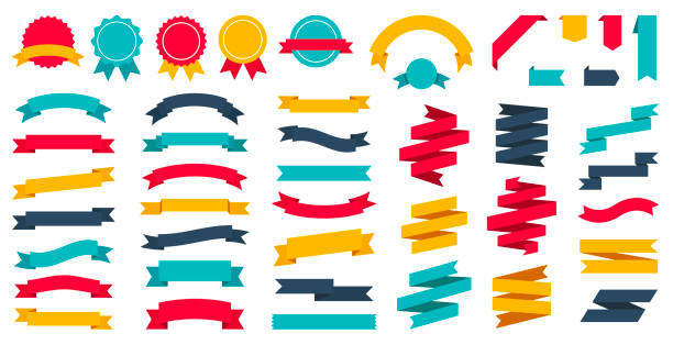 ilustraciones, imágenes clip art, dibujos animados e iconos de stock de conjunto de cintas - colección plana vectorial - ribbon