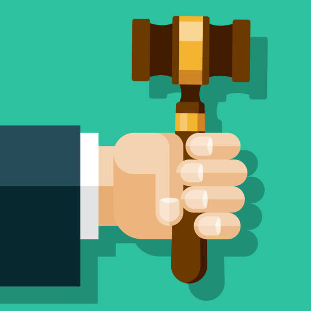 Hand Holding Judge's Gavel A flat design hand icon holding an object. File is built in the CMYK color space for optimal printing. Color swatches are global so it’s easy to change colors across the document. death sentence stock illustrations