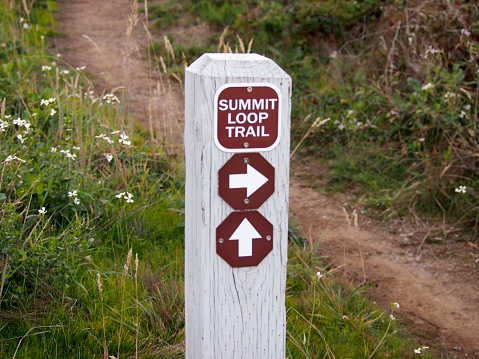 Daly City - November 10, 2011:  Summit Loop Trail - Sign. This long loop trail takes you up to the top of San Bruno Mountain and back down.