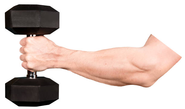 istock man hand holds dumbbell. isolated 1209940166
