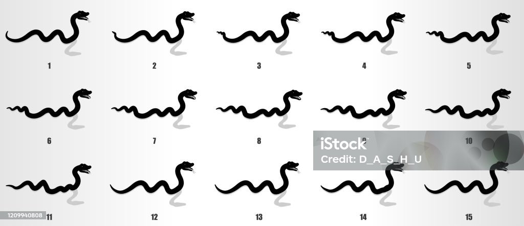 Snake Crawling Animation Sequence Silhouette Stock Illustration ...