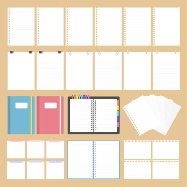 ペーパーイラストセット - note pad workbook paper ring binder点のイラスト素材／クリップアート素材／マンガ素材／アイコン素材