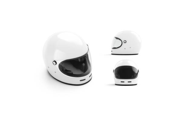 istock Blank white karting helmet with glass mockup, different views 1209944797