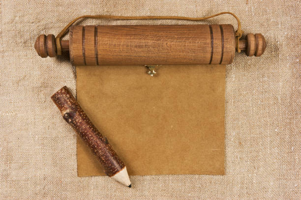 blank parchment scroll and pencil - baccalaureate imagens e fotografias de stock