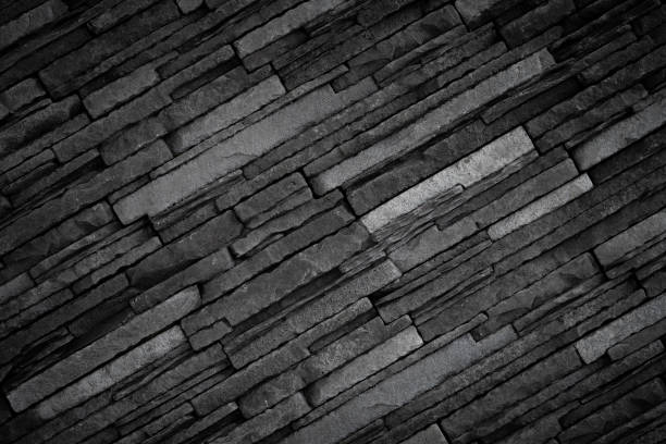 istock Texture of black brick slate wall, dark grey stone background 1209946930