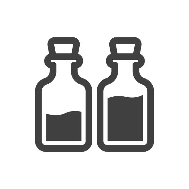 Vector illustration of Icon of two glass bottles with different levels of liquid in them. Minimalistic linear design. Isolated vector on a white background.