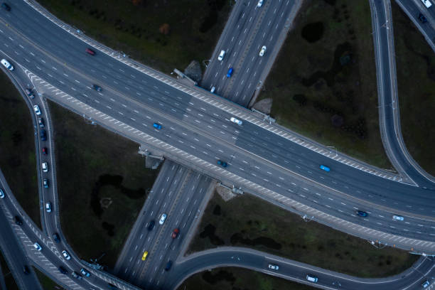 istock Aerial view of intersection in city 1209954203