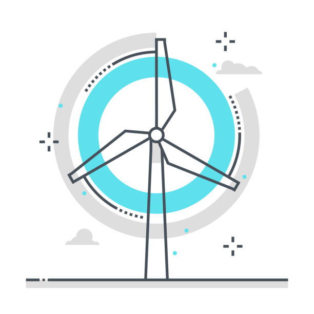 ilustrações, clipart, desenhos animados e ícones de ícone vetor de linha de cores relacionado ao moinho de vento, ilustração - wind turbine