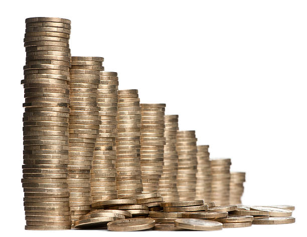 istock Stacks of one Euros Coins, white background. 120995641