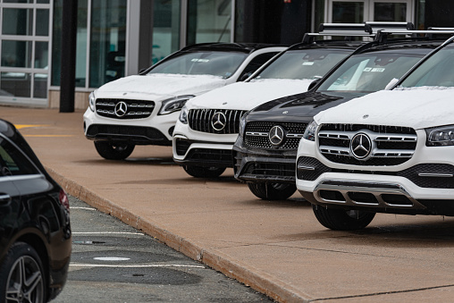 Halifax, Canada - March 1, 2020 - 2020 Mercedes-Benz inventory at a dealership in Halifax's North End.