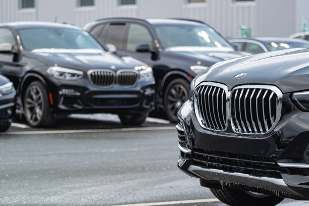 2020 BMW Inventory Halifax, Canada - March 1, 2020 - 2020 BMW inventory at a dealership in Halifax's North End. bmw dealership stock pictures, royalty-free photos & images