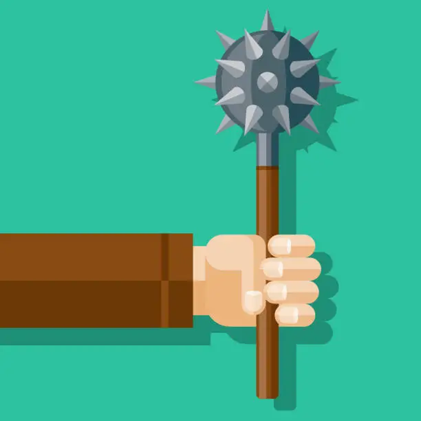 Vector illustration of Hand Holding Medieval Mace